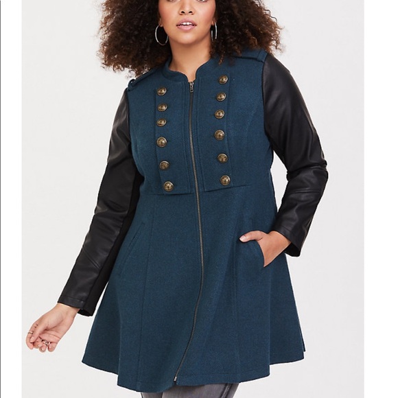 torrid Jackets & Blazers - Torrid military teal faux leather sleeves coat